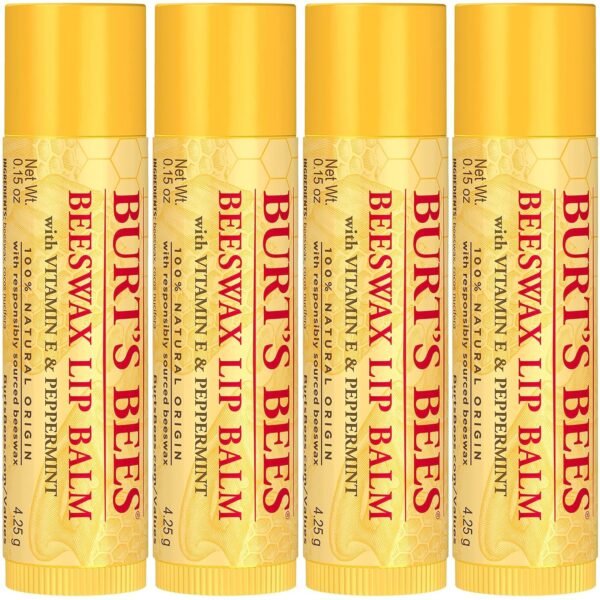 91tf5rh5h4L._SL1500_.jpg Burt's Bees Lip Balm - Original Beeswax, Lip Moisturizer With Responsibly Sourced Beeswax, Tint-Free, Natural Origin Conditioning Treatment, 4 Tubes, 0.15 oz.