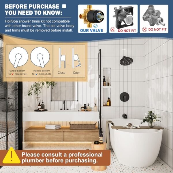 Tub Shower Faucet, Matte Black Shower Faucet Set with 8-Inch All-Metal Rainfall Showerhead and Bathtub Spout, Single-Handle Tub Shower-Trim Kit Included Valve, Matte Black