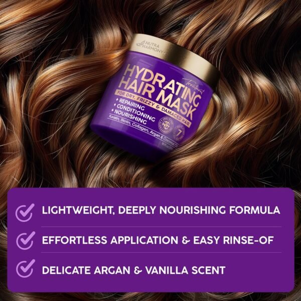 Hydrating Hair Mask - For Dry Damaged Hair - Moisturizing Keratin Treatment - Argan & Coconut Oil | Biotin | Collagen - Deep Conditioning, Anti Frizz Product for Women - Care for All HairTypes, 10 Oz