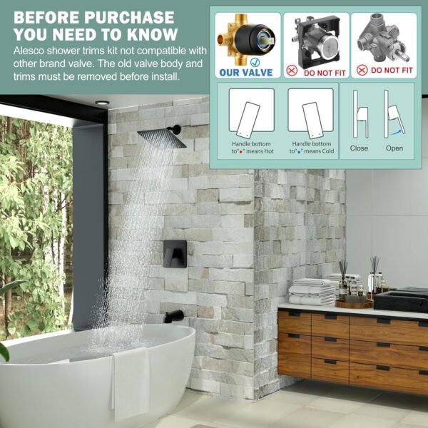 91xKvkcZJqL._AC_SL1500_.jpg Alesco Shower Faucet Set, Black Tub Shower Faucet with 8-Inch Showerhead and Bathtub Spout, Showerhead and Handle Set Include Valve and Trim Kit, Matte Black