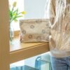 GUTGNK Makeup Bag For Women - Corduroy Cosmetic Bags Aesthetic Design Ladies Tote Bag,Women's Pencil Case,Cute Smiley Face Makeup Organizer with Zipper (Beige)