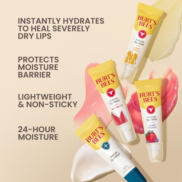 1751797693_81yv3P64h7L._SL1500_.jpg Burt's Bees Rescue Lip Relief, Honey Vanilla, Hydrating Lip Balm for Dry Cracked Lips, with Responsbily Sourced Beeswax and Shea Butter, 100% Natural Origin, 1 Squeezy Tube, 0.35oz