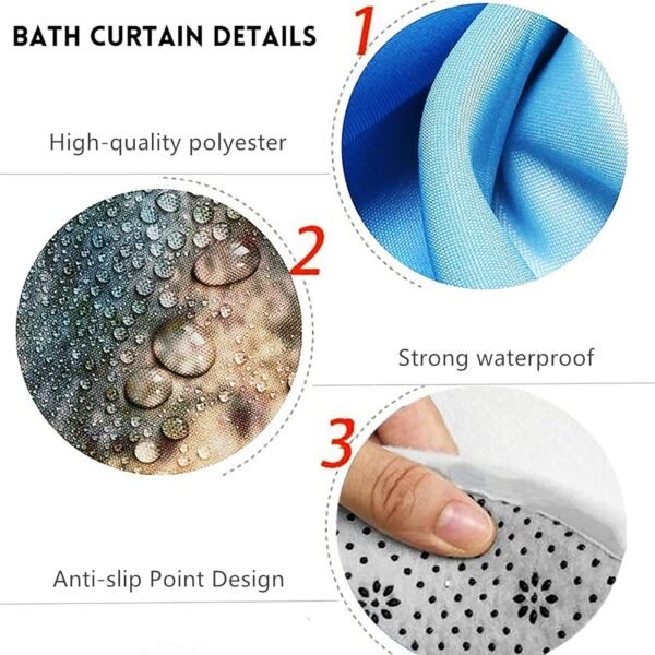 Chrainy 4Pcs Nautical Ocean Shower Curtain Sets Sea Wooden Bathroom Set Decor with Non-Slip Rugs Bath U-Shaped Mat Toilet Lid Cover Starfish Lighthouse Bathroom Curtain Shower Set with 12 Hooks