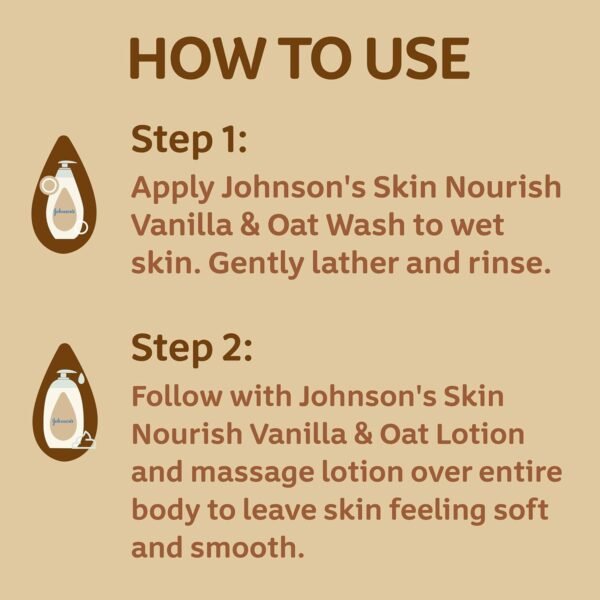 Johnson's Skin Nourish Moisturizing Baby Lotion for Dry Skin with Vanilla & Oat Scents, Gentle & Lightweight Body Lotion for the Whole Family, Hypoallergenic, Dye-Free, 16.9 fl. oz