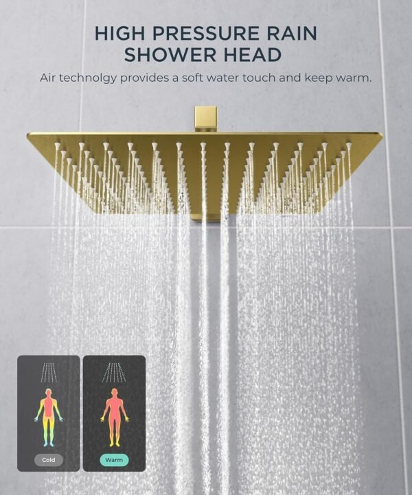 FORIOUS Rain Shower Head System, 12 Inch Shower Faucet Set with with Handheld Spray Combo, Solid Brass Pressure Balanced Valve Fixtures, Wall Mounted, Brushed Gold