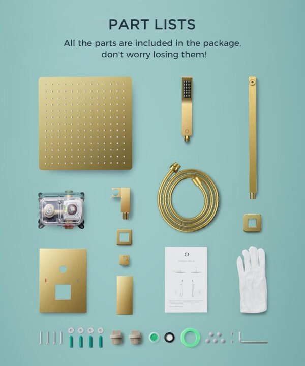 FORIOUS Rain Shower Head System, 12 Inch Shower Faucet Set with with Handheld Spray Combo, Solid Brass Pressure Balanced Valve Fixtures, Wall Mounted, Brushed Gold