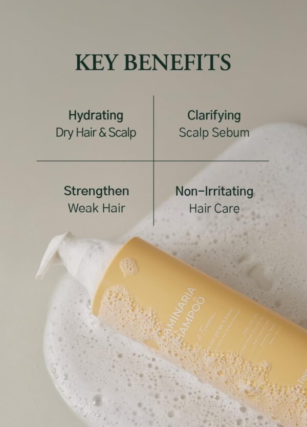 Laminaria Shampoo with Organic Ingredient, Korean Clarifying Shampoo, Hydrating for Dry Hair, Strengthening for Weak Hair, Sulfate & Paraben free, For Women & Men (16.9 FL. OZ., White Musk)