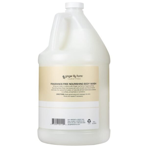 Ginger Lily Farms Club & Fitness Nourishing Body Wash, 100% Vegan & Cruelty-Free, Bath & Shower Gel for Men and Women, Fragrance Free, 1 Gallon (128 fl. oz.) Refill