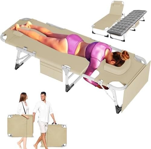 ABORON 3-in-1 Sun Tanning Chair – Oversized Folding Chaise Lounge with Mat, Pillow & Face Hole, 5-Position Adjustable for Beach, Pool, Lawn, or Patio Use