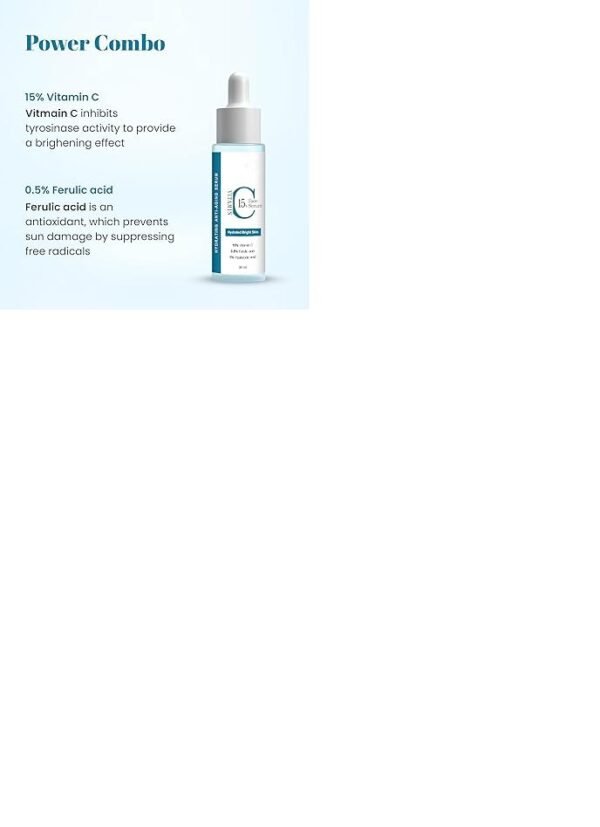 41xkF7ij4L.jpg AK Anti-Ageing Serum, Advance 15% Vitamin C, 0.5% Ferulic Acid, 1% Hyaluronic Acid, Increases Skin's Glow Instantly and Reduces Spots Overtime, Bright Complete 30 ml