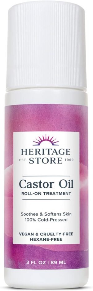 51-XNxK5GRL._AC_SL1500_.jpg HERITAGE STORE Castor Oil Roll On Nourishing Treatment - Targeted Hydration for Skin Care, Hair Care, Quick and Easy Castor Oil Pack Wrap - Hexane Free, Vegan, Cruelty Free, 60-Day Guarantee, 3oz
