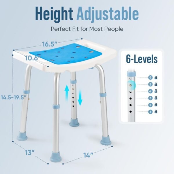 OasisSpace Shower Chair, Adjustable Bath Stool Chair for Inside Shower - Tool Free Anti-Slip Bench Bathtub Stool Seat with Durable Aluminum Legs for Elderly, Senior, Handicap & Disabled
