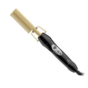 511F0Jc2nyL._SL1500_.jpg Andis 38335 Professional Heat Ceramic Press Comb for Hair, Straightener - 450F High Heat with Dual Voltage - 20 Adjustable Heat-Settings, 30 Min Auto Shut-Off, Gold, Ceramic Gold