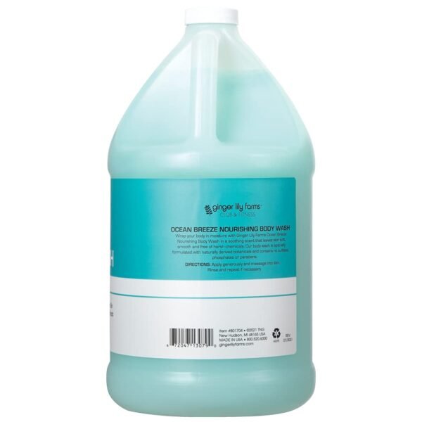 Ginger Lily Farms Club & Fitness Nourishing Body Wash, 100% Vegan & Cruelty-Free, Bath & Shower Gel for Men and Women, Ocean Breeze Scent, 1 Gallon (128 fl. oz.) Refill