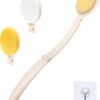 LFJ 19" Long Handle Shower Sponge Brush Set, 3 in 1 Body Brush, Bath Sponge and Lotion Applicator Improved Skin Health, Suitable for Men and Women (White Brush-1P)