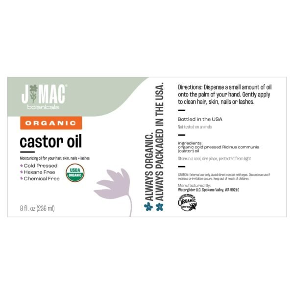 518Ypt7M2YL._SL1100_.jpg J MAC BOTANICALS, Organic Castor Oil Cold Pressed (Glass Bottle, 8 oz) pure unrefined, hexane free for face, skin, eyelashes, pack wraps, pads