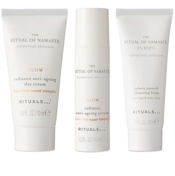 Rituals ritual of namaste 3 step bestselling cleansing foam anti ageing serumm anti-ageing day cream travel set