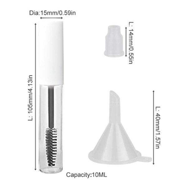 GTHER 10PCS 10ML Empty Mascara Tube Bottles with Eyelash Wand & Rubber Inserts & Funnels Set for Castor Oil/Eyelash Growth Oil, DIY Mascara Cream Container with Cap, Matte White