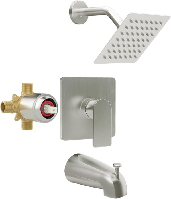 WRISIN Tub Shower Faucet Set, Brushed Nickel Shower Valve Kit with 6 Inch Showerhead, Bathtub Faucet Set