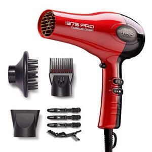 51B80gPfBXL.jpg KISS 1875 Watt Pro Tourmaline Ceramic Hair Dryer, Styling Edition, 3 Heat Settings, 2 Speed Settings, Cool Shot Button, 7 Blow Dryer Accessories Included, 2-Year Warranty - Red