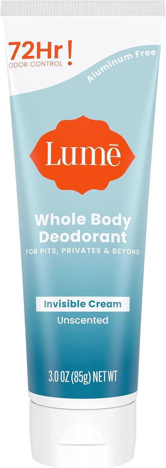 Lume Whole Body Deodorant - Invisible Cream Tube - 72 Hour Odor Control - Aluminum Free, Baking Soda Free, Skin Safe - 3.0 ounce (Unscented)