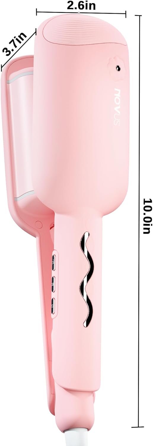 51EpEQZsEL._AC_SL1500_.jpg NOVUS Waver Curling Iron, Beach Waves Curling Wand, Ionic Hair Waver with Anti-Scald Hair Crimper, Easy to Use, 2 Barrel Hair Crimper for Short Hair Women, Pink, 1.25 Inch