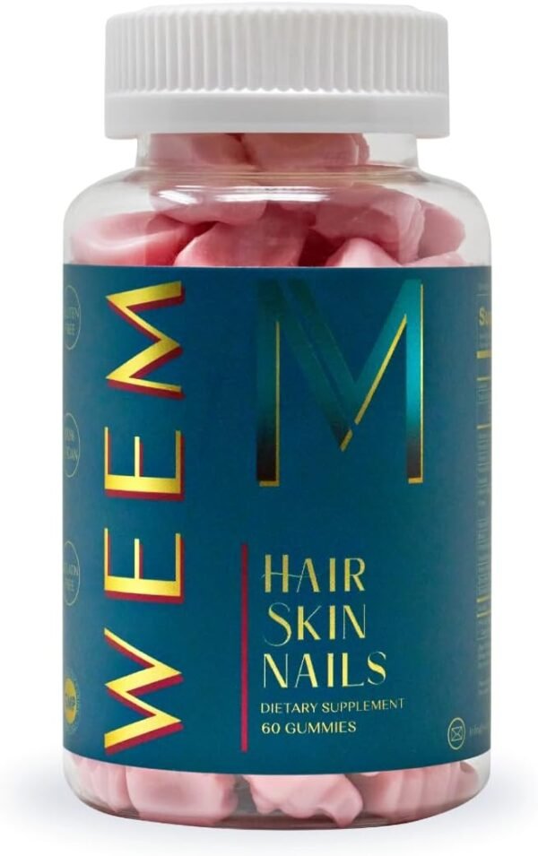 WEEM Hair Skin and Nails Gummies - Supports Healthy Hair - Vegan biotin Vitamins for Women & Men Supports Faster Hair Growth, Stronger Nails, Healthy Skin, Extra Strength (1)