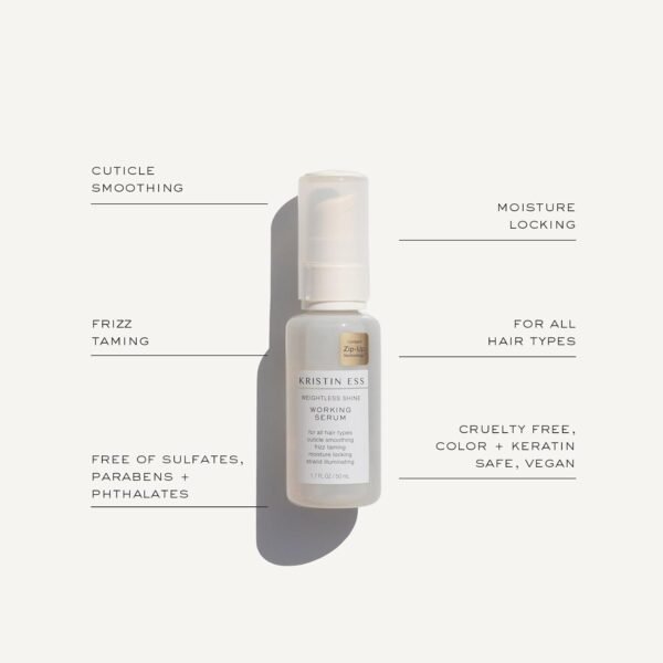 Kristin Ess Hair Weightless Shine Working Hair Serum for Dry Damaged Hair - Frizz Taming, Anti Breakage, Moisture Locking + Shine Enhancing - Color + Keratin Safe, 1.7 fl. oz.