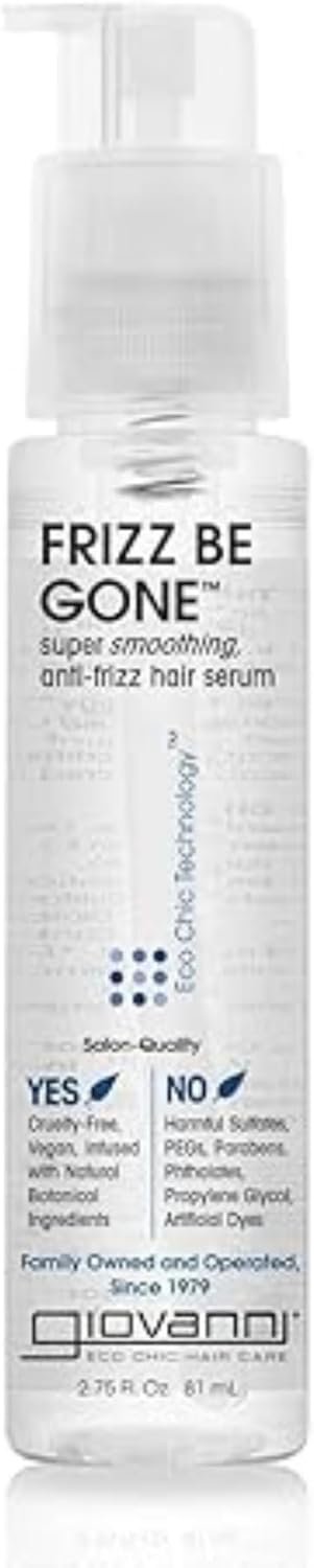 GIOVANNI ECO CHIC Frizz Be Gone - Super Smoothing Anti-Frizz Hair Serum, Adds Shine, Seals in Color, Infused with Natural Botanical Ingredients, Salon Quality, No Parabens - 2.75 oz (1 Pack)