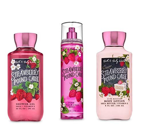 Bath and Body Works - Strawberry Pound Cake - Daily Trio - Shower Gel, Fine Fragrance Mist & Super Smooth Body Lotion- New 2020