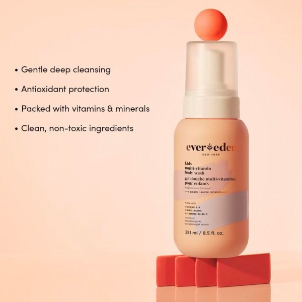 Evereden Multi-Vitamin Kids Body Wash Cool Peach: Gentle Body Wash Sensitive Skin Nourishment & Hydration Formula | Clean Non-Toxic for Kids | 8.5 fl oz.
