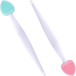 2pcs Silicone Lip Scrub Brush, Double-Sided Lip Exfoliator Brush for Dark Lips, Heart Shape Lip Scrubber Tool for Removing Dead Skin- Pink & Green