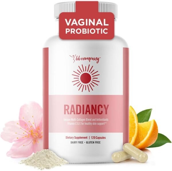 BB Company Radiancy | Vaginal Probiotics for Vaginal Dryness, pH Balance | Fights Itch, Odor | Anti-Aging | Hyaluronic Acid, Probiotics, Vitamin C, Multi Collagen | 120 Ct