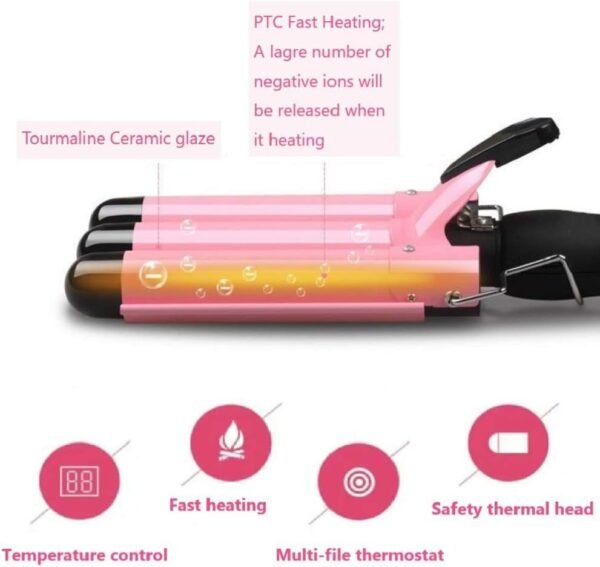 3 Jumbo Barrel Curling Iron Wand 32mm Hair Waver Temperature Adjustable Ceramic Big Waves Hair Crimper (1.25'')
