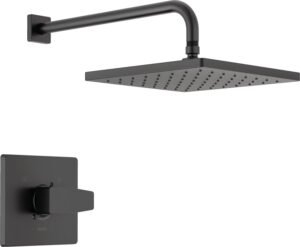Delta Modern 14 Series Square Rain Shower Faucet Set, Matte Black Shower Head and Handle Set, Valve Trim Kit, Matte Black T14268-BL-PP (Valve Not Included)