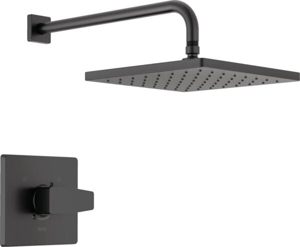 Delta Modern 14 Series Square Rain Shower Faucet Set, Matte Black Shower Head and Handle Set, Valve Trim Kit, Matte Black T14268-BL-PP (Valve Not Included)