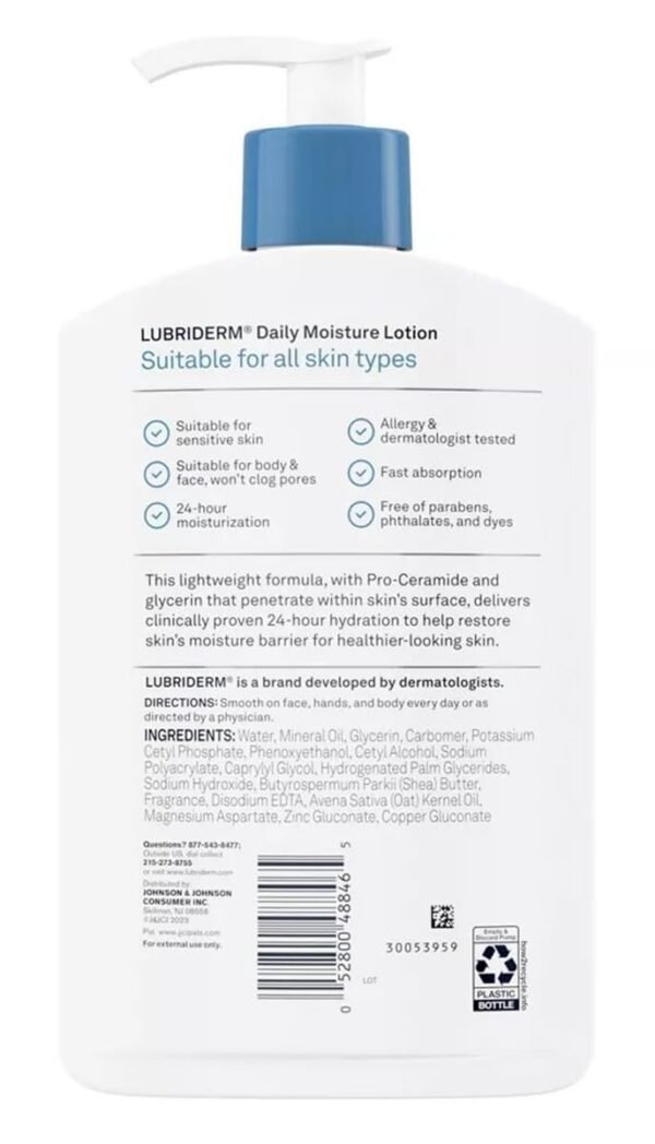 Lubriderm Daily Moisture Hydrating Body and Hand Lotion, Non-Greasy, 16 fl Oz, Package may vary