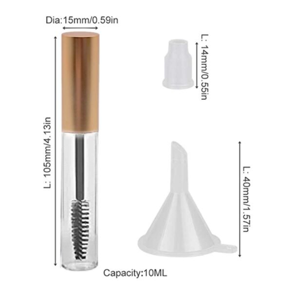 GTHER 10PCS 10ML Empty Mascara Tube Bottle with Eyelash Wand & Rubber Inserts & Funnels Set for Castor Oil/Eyelash Growth Oil, DIY Mascara Eyelash Cream Container with Cap, Matte Gold