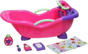 JC Toys - for Keeps Playtime! | Baby Doll Real Working Bath Set | Fits Dolls up to 16" | Shower and Faucet Really Work | Play Accessories | Ages 2+, Pink