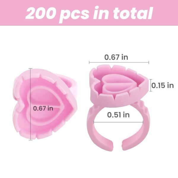 Glue Rings for Eyelash Extensions, Inartato Heart Glue Rings 200pcs Lash Fan Glue Cups Glue Holder Lashing Supplies (Pink Heart Shaped)