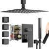 Shower Faucets Sets Shower System with Body Jets, Bostingner 10" Rain Shower Head with 2 In 1 Handheld Spray and 4 Jets, Ceiling Mount All Metal 3 Way Shower Set with Valve and Trim Kit, Matte Black