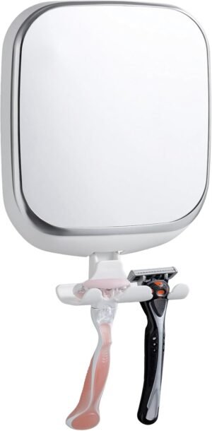 TAILI Shower Mirror Fogless with Razor Holder for Shaving, Anti Fog Bath Mirror with Powerful Suction NO-Drilling, Removable, Shatterproof, Wall Mounted Bathroom Accessories,White