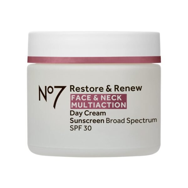 No7 Restore & Renew Multi Action Face & Neck Cream - Anti Aging Face Moisturizer with SPF 30 - Helps to Firm & Hydrate Crepey Skin - Formulated with Hyaluronic Acid, Peptides & Ceramides (1.69 Oz)