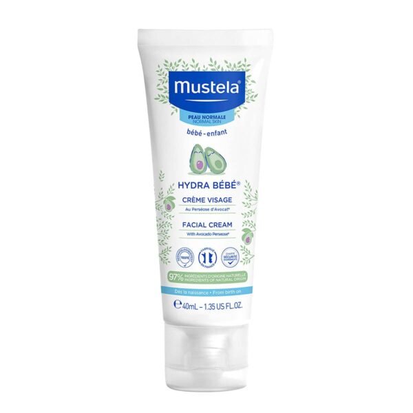 Mustela Hydra Bebe Face Cream – Daily Baby Moisturizer with Natural Avocado, Jojoba Oil & Shea Butter - 1.35 fl. oz. - Packaging may vary