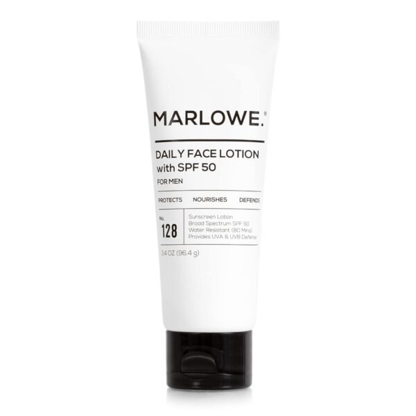 MARLOWE. No. 128 Men's Facial Lotion with Sunscreen SPF 50, 3.4 oz, Oil-Free, Lightweight Daily Face Moisturizer for Men, Includes Natural Extracts to Hydrate, Nourish & Soothe