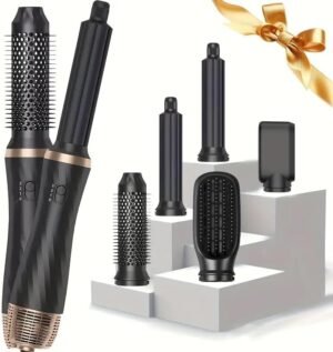 51jAT9Lmt6L._AC_.jpg 5 in 1 Blow Dryer Brush, Negative Ion Blow Out Brush Dryer Hair Dryer, Hot Air Styler Set Auto Wrap Curlers & Straightener & Volumizer Pro Kit, Portable Multi Styler Air Curler Hair Tools (Black)