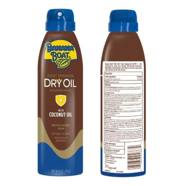 Skin Care Boat Deep Tanning Dry Oil Clear Spray Sunscreen SPF-4, Lightweight & Non-Greasy, 6 fl oz (2 Pack)
