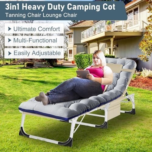 ABORON 3-in-1 Sun Tanning Chair – Oversized Folding Chaise Lounge with Mat, Pillow & Face Hole, 5-Position Adjustable for Beach, Pool, Lawn, or Patio Use