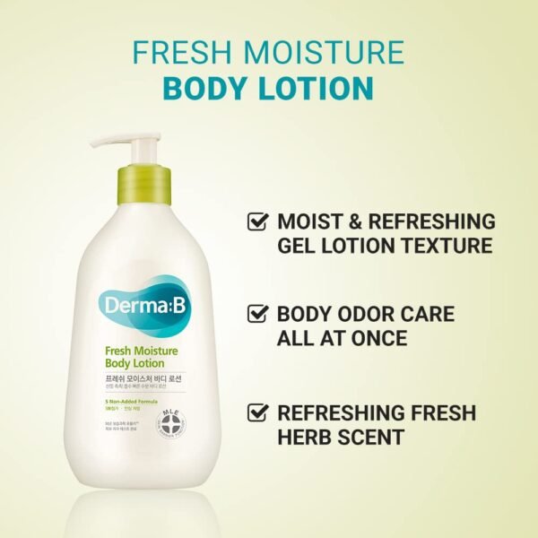 Derma B | Fresh Moisture Body Lotion | Lotion for Extremely Dry Skin | Intensive Skin Moisturizing | Fast-Absorbing & Long-Lasting Moisturizer | Natural Deodorant Cream | Body Care | 3.5 fl oz (400ml)