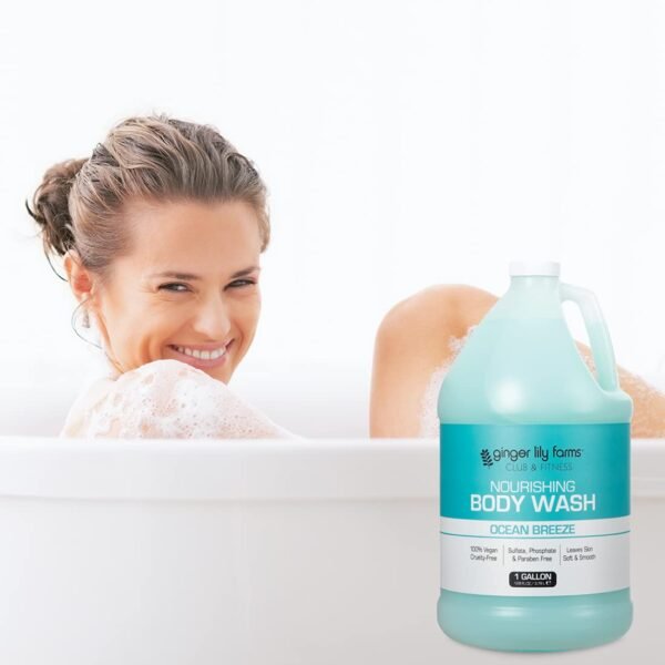 Ginger Lily Farms Club & Fitness Nourishing Body Wash, 100% Vegan & Cruelty-Free, Bath & Shower Gel for Men and Women, Ocean Breeze Scent, 1 Gallon (128 fl. oz.) Refill